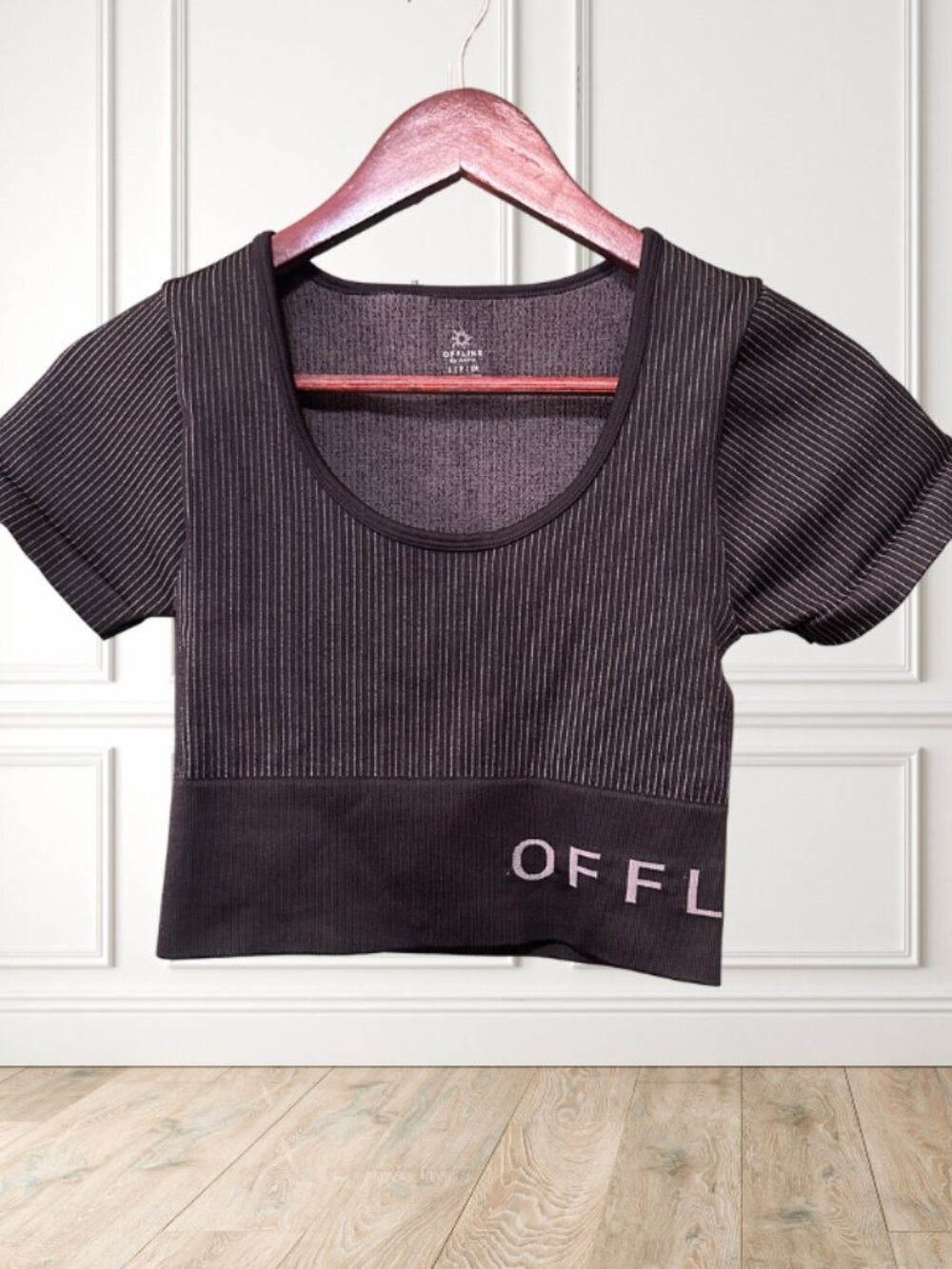 OFFLINE by Aerie Seamless Ribbed Crop Workout Top Black Size S
